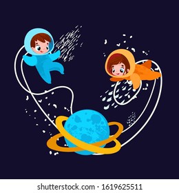 Space Adventure. Vector illustration for kids t-shirt, posters  cards, parties, books, stickers or decor