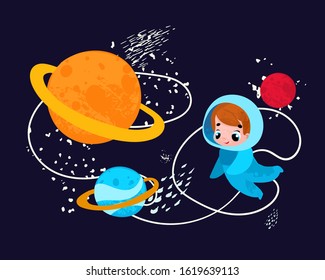 Space Adventure. Vector illustration for kids t-shirt, posters  cards, parties, books, stickers or decor