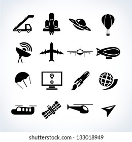 space and airplane icons set