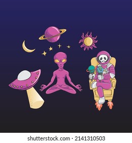 Space Alien Astronaut UFO Planet Illustration