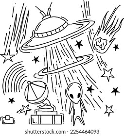 space , alien, astronomy illustrations vector, handrawn