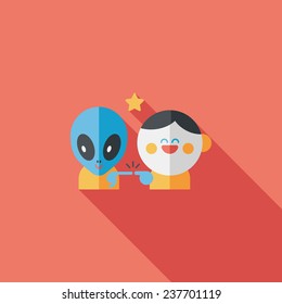 Space alien and boy friendship flat icon with long shadow,eps10