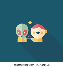 Space alien and boy friendship flat icon with long shadow,eps10