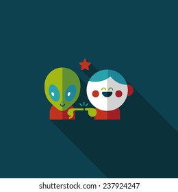Space alien and boy friendship flat icon with long shadow,eps10