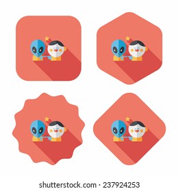 Space alien and boy friendship flat icon with long shadow,eps10