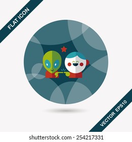 Space alien and boy friendship flat icon with long shadow,eps10