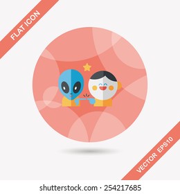 Space alien and boy friendship flat icon with long shadow,eps10