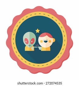 Space alien and boy friendship flat icon with long shadow,eps10