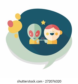 Space alien and boy friendship flat icon with long shadow,eps10