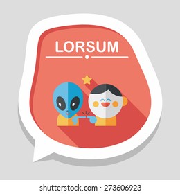 Space alien and boy friendship flat icon with long shadow,eps10