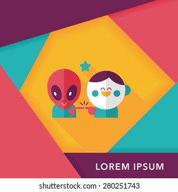 Space alien and boy friendship flat icon with long shadow,eps10