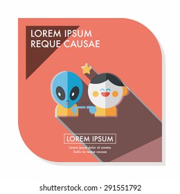 Space alien and boy friendship flat icon with long shadow,eps10
