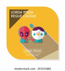 Space alien and boy friendship flat icon with long shadow,eps10