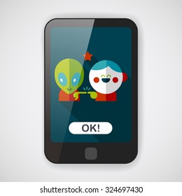 Space alien and boy friendship flat icon with long shadow,eps10