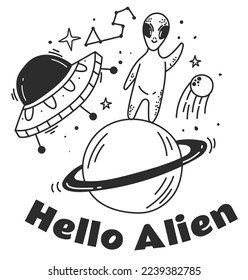 Space alien character galaxy planet logo t shirt print cosmos concept. Vector graphic design illustration element