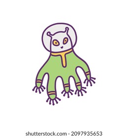Space alien cute cartoon character doodle vector illustration isolated on white background. Space monster childish personage design for kid t-shirts or posters.