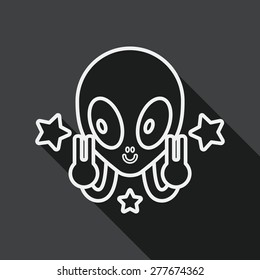 Space alien flat icon with long shadow, line icon