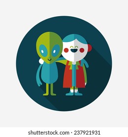 Space alien friendship flat icon with long shadow,eps10