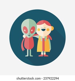Space alien friendship flat icon with long shadow,eps10