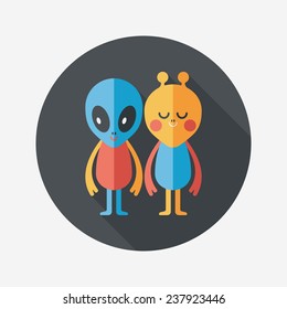 Space alien friendship flat icon with long shadow,eps10