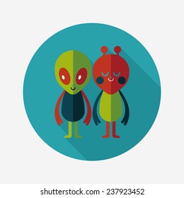 Space alien friendship flat icon with long shadow,eps10