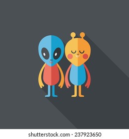 Space alien friendship flat icon with long shadow,eps10