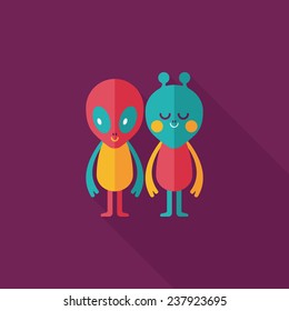 Space alien friendship flat icon with long shadow,eps10