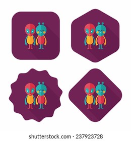 Space alien friendship flat icon with long shadow,eps10