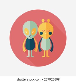 Space alien friendship flat icon with long shadow,eps10