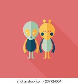 Space alien friendship flat icon with long shadow,eps10