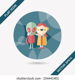 Space alien friendship flat icon with long shadow,eps10