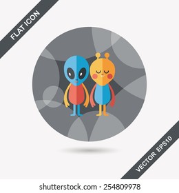 Space alien friendship flat icon with long shadow,eps10