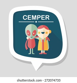 Space alien friendship flat icon with long shadow,eps10