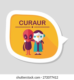 Space alien friendship flat icon with long shadow,eps10
