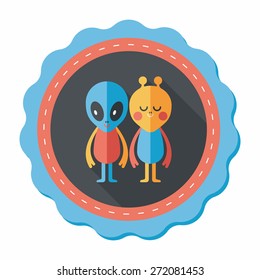 Space alien friendship flat icon with long shadow,eps10