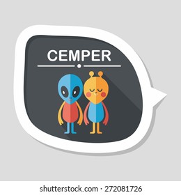 Space alien friendship flat icon with long shadow,eps10