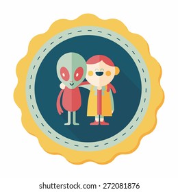 Space alien friendship flat icon with long shadow,eps10