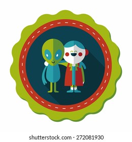 Space alien friendship flat icon with long shadow,eps10