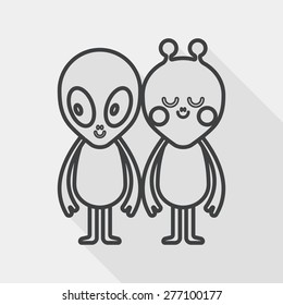 Space alien friendship flat icon with long shadow, line icon
