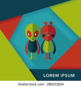 Space alien friendship flat icon with long shadow,eps10