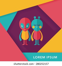 Space alien friendship flat icon with long shadow,eps10