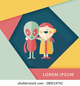 Space alien friendship flat icon with long shadow,eps10