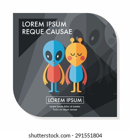 Space alien friendship flat icon with long shadow,eps10
