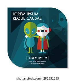 Space alien friendship flat icon with long shadow,eps10
