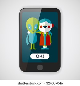Space alien friendship flat icon with long shadow,eps10