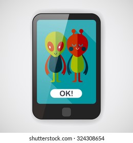 Space alien friendship flat icon with long shadow,eps10