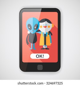 Space alien friendship flat icon with long shadow,eps10