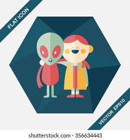 Space alien friendship flat icon with long shadow,eps10