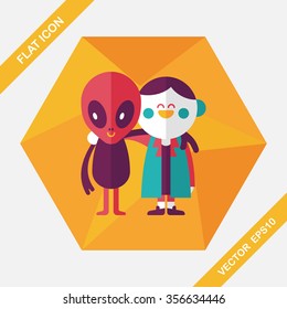 Space alien friendship flat icon with long shadow,eps10