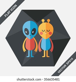 Space alien friendship flat icon with long shadow,eps10